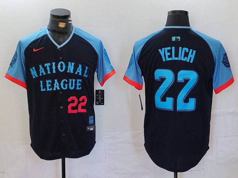 Men Milwaukee Brewers #22 Yelich Blue All star 2024 Nike MLB Jersey style 2